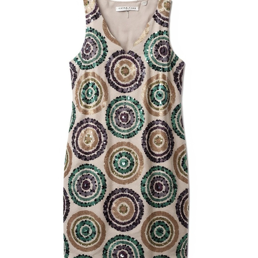 Trina Turk Gold and Green Sequin Mini Dress